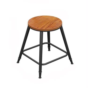 Imagem de Banco de bar de madeira para balcão de cozinha com pernas de ferro, cadeira alta vintage sem encosto, cadeiras de bar (pequena)