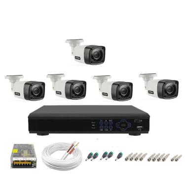 Imagem de Kit Cftv 5 Câmeras Segurança 1mp 20m Dvr Full Hd 8 Ch S/ Hd