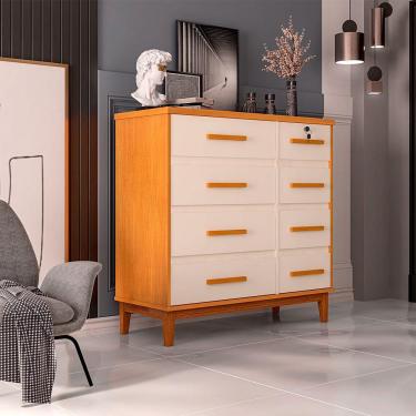 Imagem de Cômoda Para Quarto 8 Gavetas Detroit Nature/ Off White - Cor: Bege