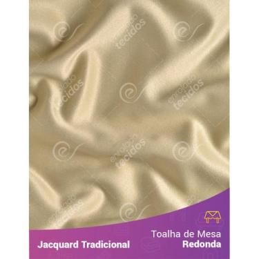 Imagem de Toalha de Mesa Redonda em Tecido Jacquard Bege Liso Tradicional - Jacq