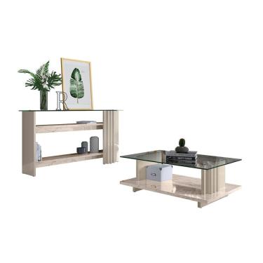 Imagem de Kit Sala de Estar Frizz com Aparador e Mesa de Centro Calacata e Off White Liberty Móveis