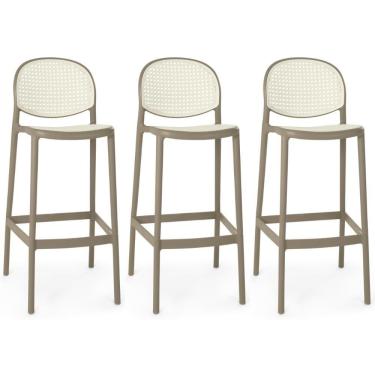 Imagem de Kit 3 Banqueta Alta Com Encosto Roma Em Polipropileno Cozinha/bancada - Branco/cinza Escuro