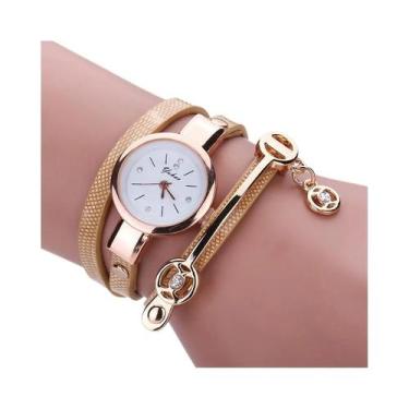 Imagem de Relógio De Pulso Feminino De Quartzo Em Couro Dourado, Casual, Com Pul