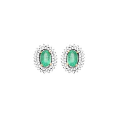 Imagem de Brinco em Ouro Branco 18k Esmeralda Oval e Diamantes - AU6816 - BRUNA 