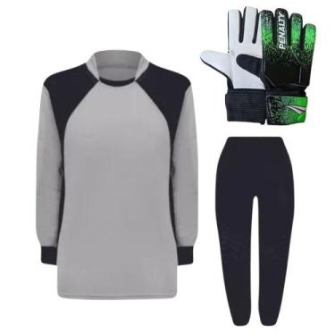 Imagem de Kit de Goleiro Infantil Camisa + Calça Acolchoada + Luva (P a G) - TRB