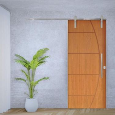 Imagem de Porta de Correr Padrão Imbuia Belissima 6 Trilho Soft Puxador Tubolar 