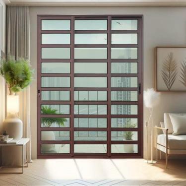 Imagem de Porta de Correr com Travessas 3 Folhas Moveis Sequenciais 210 x 240 El