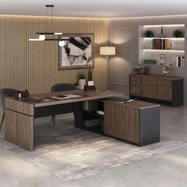 Imagem de conjunto de mesa com armário de escritório executivo 3 pt 3 gv marrom e preto