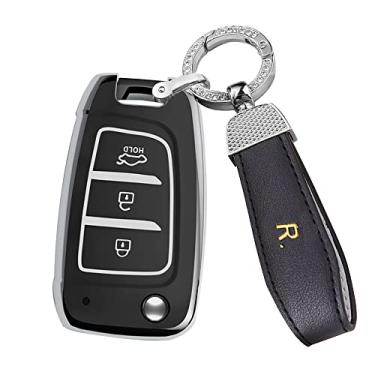 Imagem de ontto Capa de chaveiro adequada para Hyundai Solaris 2 i30 Kona Flip Remote TPU Key Glove Light and Glossy Key Holder Preto