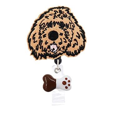 Imagem de Carretel retrátil para crachá Doodle Dog Puppy com clipe jacaré, cordão grosso de 61 cm (dourado)