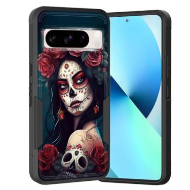 Imagem de KJFHDJFDH Capa para Pixel 8 Pro, camada dupla, híbrida, resistente, resistente, à prova de choque, PC rígido + capa protetora de silicone macio para Google Pixel 8 Pro 6,7 polegadas 2023, caveira rosa