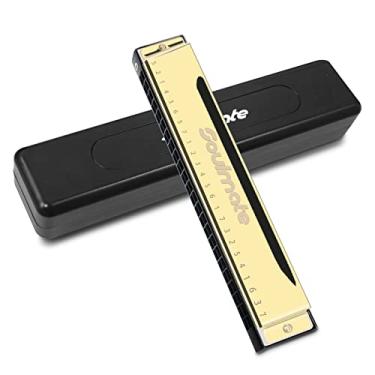 Imagem de Soulmate Blues Harmonica 24 Buracos Chave C com estojo, gaita de órgão de boca de gaita para iniciantes com capa para crianças, adultos, profissionais e estudantes, presentes harmônicos dourados