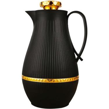 Imagem de Garrafa térmica isolada para café, 945 ml, frasco de luxo com isolamento árabe, bule de chá, com bico e forro de vidro para água quente e fria, ornamentos de inauguração de casa (preto)