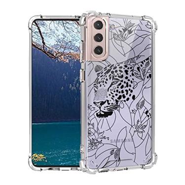 Imagem de Capa de leopardo compatível com Samsung Galaxy S22, desenho de linha floral leopardo simples animal minimalista gráfico moderno para Samsung capa masculina e feminina, capa de telefone TPU flexível