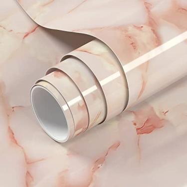 Imagem de VOLEAAR Papel de parede de mármore rosa claro 23,7 x 393,7 polegadas papel de parede vinil autoadesivo à prova d'água papel de parede de aparência de mármore autoadesivo para bancada de parede backplane