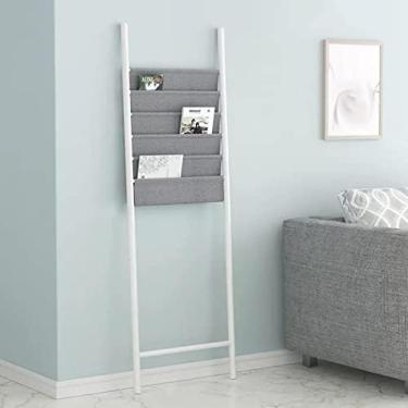 Imagem de Organizador de revistas alto de 160 cm para sala de estar, expositor de piso de parede para catálogo de folhetos, literatura, armazenamento de jornais, com 6 bolsos/bolsa, branco, largura 38