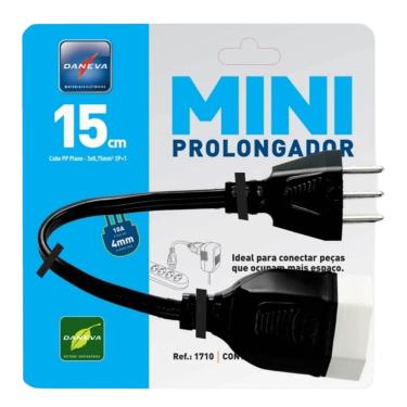Imagem de Mini Prolongador Macho/Fêmea 15cm 2P+T Cabo PP Plano 3x0,75mm² 10A 250V Preto Cod. DN1710 - Daneva