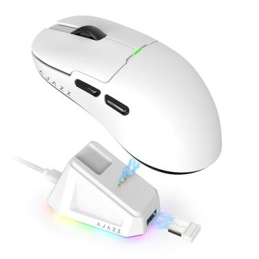 Imagem de AJAZZ AJ159 P SUPERLIGHT Mouse de Jogo Sem Fio com Base de Carregamento Magnético, Ultra-Leve 56g, Sensor Pixart PAW3395, 26000 DPI, 2.4Ghz/Cabo, para PC/MAC (Branco)