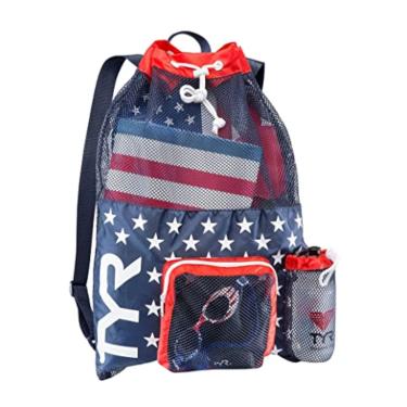 Imagem de TYR, Mochila Big Mesh Mummy para natação, academia e treino, Vermelho/azul-marinho, Único