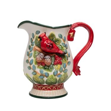 Imagem de Cosmos Gifts 10552A Evergreen Holiday Red Cardinal Pitcher - 7 7/8" H