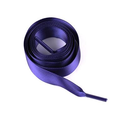 Imagem de YUPPIE TONE Cadarços de fita de seda Sweet Flat Laces 2 cm Largura 2 Pares, Azul marinho, 39.4"(100cm)