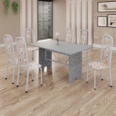 Imagem de Conjunto de Mesa Tubular 6 Cadeiras 140x75cm Mart Perola com Tampo em Granito Ocre Letícia 070 - Tudo de Móveis