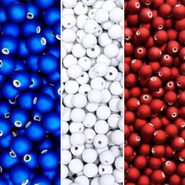 Imagem de Kit 300 Miçanga Emborrachada 8mm 3 Cores Pérola Missanga Colar Pulseira Artesanato (Azul, Branco e Vermelho)