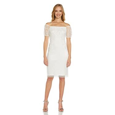 Imagem de Adrianna Papell Vestido feminino com ombros de fora com contas, Marfim, 42