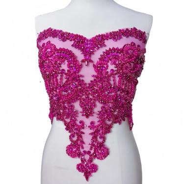 Imagem de Succi Shan Apliques de remendos feitos à mão com cristais de strass de vidro para costurar em vestidos de casamento de renda de renda DIY roupas (rosa vermelha)