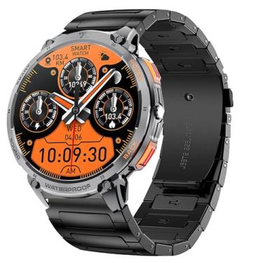 Imagem de Lamshaw Compatível com pulseiras de relógio inteligente militar Mingwear, pulseiras de metal de aço inoxidável sólido compatíveis com relógio inteligente militar Mingwear K68 de 4,7 cm (preto)