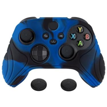 Imagem de eXtremeRate PlayVital Samurai Edition Anti-Slip Controller Grip Silicone Skin for Xbox Core Controller, Ergonomic Protective Case Cover for Xbox Series S/X Controller w/Thumb Grips - Black & Blue