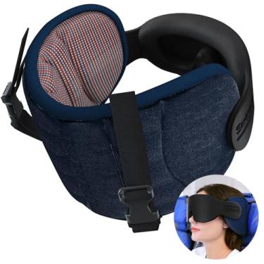 Imagem de Travesseiros de viagem para aviões SARISUN Travesseiro para voos longos, viagem de carro, com máscara de olho para dormir, apoio de cabeça 360°, almofada para não balançar a cabeça, vermelho-manchado