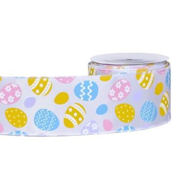 Imagem de YAMA Fita de Páscoa com fio para artesanato, 1 rolo x 6 cm, 10 metros de coelhinho ovo de páscoa fita primavera para embrulho de presente arco de guirlanda artesanato DIY (B)