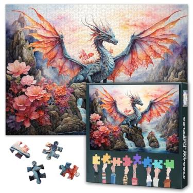 Imagem de Dragon Jigsaw Puzzles for Adults 1000 Pieces, Winged Dragon Puzzles Back No Dust, Pink Landscape Home Decor Birthday Party Challenging Puzzles for Cognitive Workout 27.5" x 19.6"/70 * 50cm
