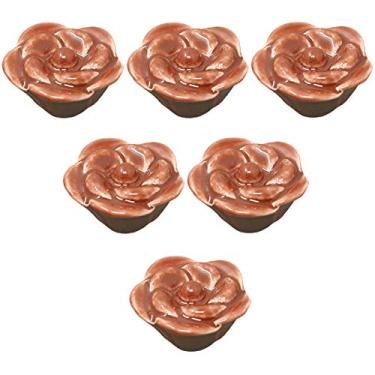 Imagem de Puxador de cerâmica com flor rosa, 6 peças, puxador para armário de cozinha, puxador de porta, puxadores de gaveta, armário de móveis, ferragens de cerâmica (marrom)