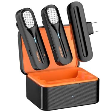 Imagem de P Panoraxy 2 microfones de lapela sem fio com estojo de carregamento, cancelamento de ruído e sincronização em tempo real, compatível com smartphones USB tipo C, entrevista de gravação, vlogs,