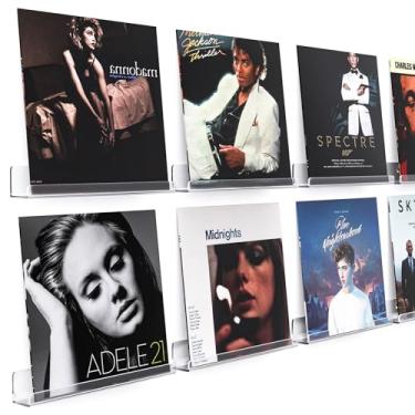 Imagem de Gotega Embalagem com 8 suportes de parede para discos de vinil, suporte de álbum de 30,5 cm, prateleiras flutuantes de acrílico transparente para parede, adequado para quarto, sala de estar