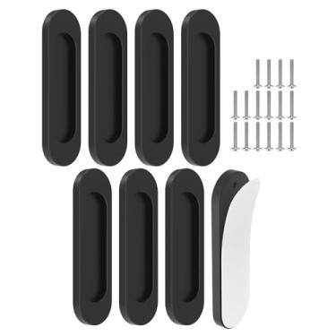 Imagem de MeBantoo Pacote com 8 maçanetas autoadesivas, puxadores autoadesivos de liga de alumínio de 10 cm, puxadores de armário sem broca para gaveta, vidro deslizante/celeiro/portas de varanda (8, preto)