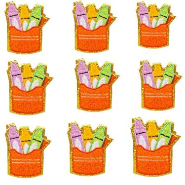 Imagem de Materiais escolares adesivos de passar a ferro, lápis de cera, aplique bordado de lantejoulas, aplique de passar, acabamento dourado com glitter para roupas infantis faça você mesmo, jeans, camiseta