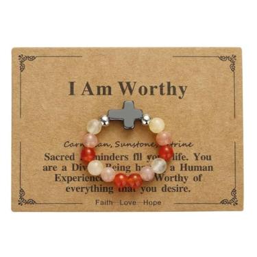 Imagem de oasymala Anel de pedra natural para mulheres – Joias de contas elásticas com cruz de hematita, design pronto para presente, Pedra, Sem pedra preciosa