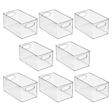 Imagem de mDesign Organizador de plástico para armário doméstico, cesto de armazenamento de cesta com alças para quarto, banheiro, prateleiras de armário, entrada e corredor, comporta suéteres, bolsas e acessórios - Pacote com 8 - Transparente