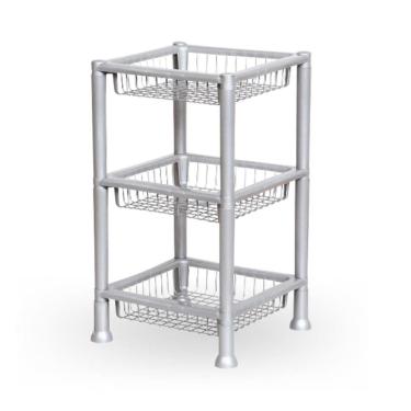 Imagem de Fruteira Plástica Cesto Organizador Multiuso 3 Andares Cinza