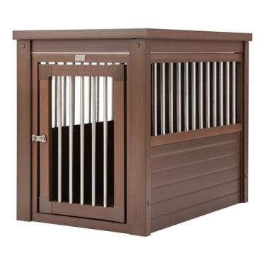 Imagem de New Age Pet Mesa de canto ECOFLEX para cães – Caixa para animais de estimação estilo móvel para cães treinados – Tubo de aço inoxidável e fecho trancado – Garantia do fabricante, média, marrom