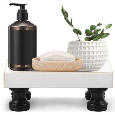 Imagem de Suporte de madeira para exibição, suporte de pedestal de madeira de fazenda, bandeja decorativa de madeira, bandeja de exibição para sabonete, bandeja de decoração rústica para cozinha e banheiro