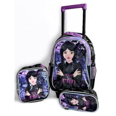 Imagem de Kit Mochila Wandinha Addams Escolar Lancheira Estojo - Denlex