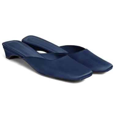 Imagem de Sapatos femininos Coutgo Mules, salto baixo para gatos, azul marinho