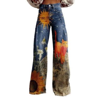 Imagem de Calças Palazzo LUFHBEHB femininas com estampa floral boho de cintura a