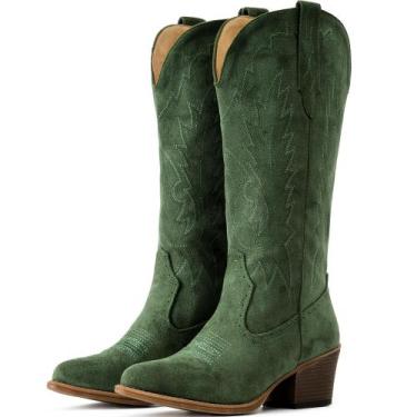 Imagem de Botas IUV Suede Cowboy para mulheres ocidentais, bico fino e meio da p