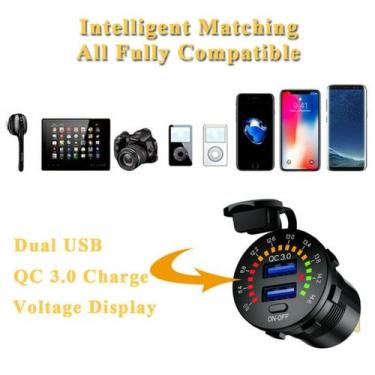 Imagem de 3.0 Dual USB 12V LED Quick Charg Carro Fast Charger Socket Power Outle