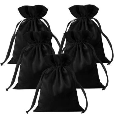 Imagem de Sacos de presente Gbateri 35 peças de cetim preto com cordão 13x18 cm